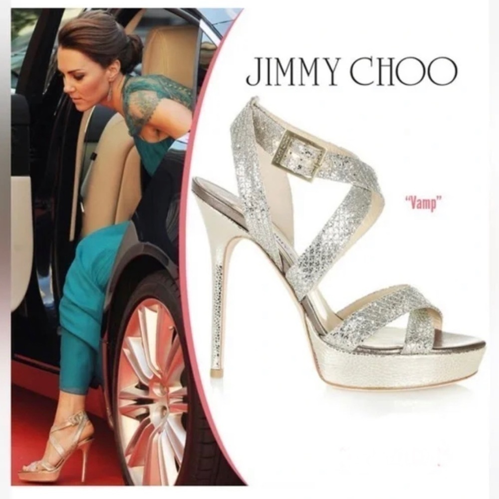 𝅺jimmy Choo 'Vamp' Glitter Platform Heels. EU 38.5 Kate Middleton Fave.